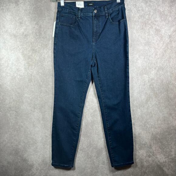Express Skinny Jeans Women 12 Blue Dark Wash Denim High Rise Pockets Stretch NEW - Picture 1 of 12
